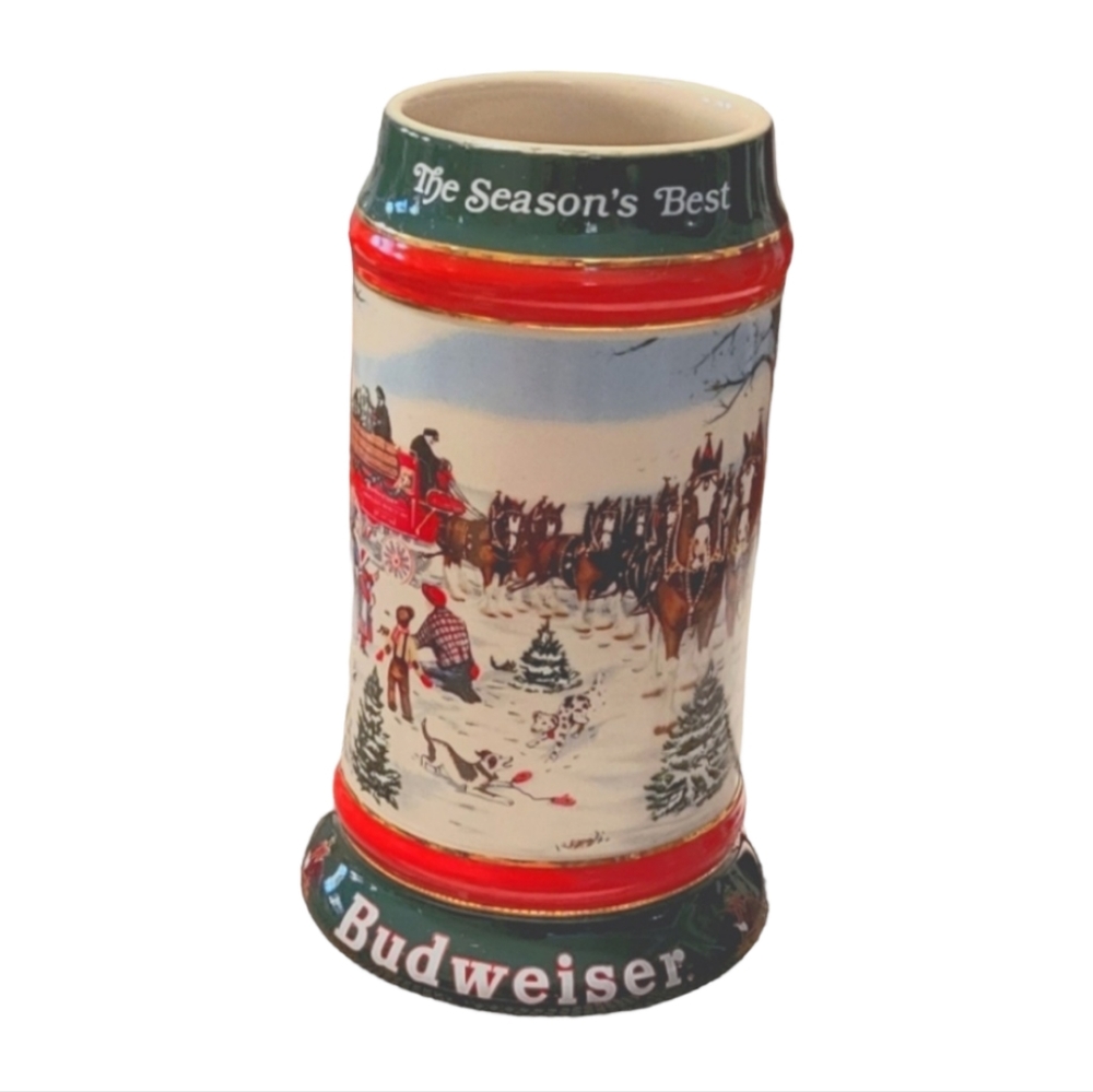 Vintage 1991 Budweiser “The Seasons Best” Holiday Beer Stein by Susan Sampson